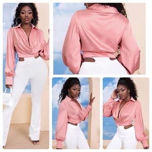 *New* Plunging Neck Lantern Sleeve Top